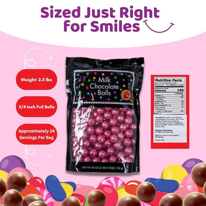 ALBERT'S Candy Milk Chocolate Foiled Balls, 40 oz Bag, Party and Wedding Candy, Peanut-Free & Tree Nut-Free (Full Size, Pink)
