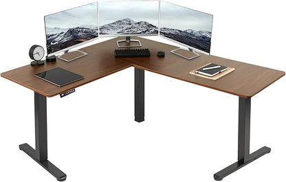 VIVO Electric Corner 63 x 55 inch L-Shaped Standing Desk, Memory Height Adjustment, Dark Walnut Top Black Frame, DESK-E3CTD