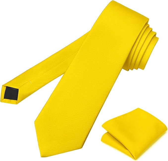 PenSee Men's Tie Set Solid Pure Color 3.15" (8CM) Classic Formal Plain Necktie and Pocket Square Set For Men
