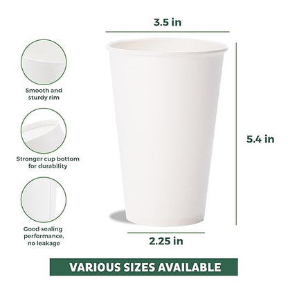Freshware Coffee Cups 16 oz [100 Pack] Disposable Paper Cups for Hot or Iced Coffee Cup, Slushie Cup, Milkshakes, Smoothies, and Tea