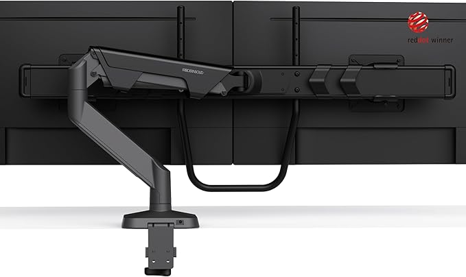 Dual Monitor Arm Desk Mount with Gas Spring & USB Charging, Fits 17–32” inches Screens up to 33 lbs, VESA 75x75/100x100, Crossbar Handle for Easy Adjustment, Black, Dual
