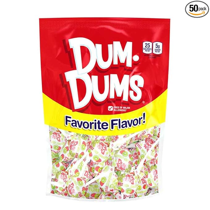 Dum Dums Strawberry Kiwi Lollipops - Bulk Candy Box with Lollipops Individually Wrapped, Single Flavor Gourmet Suckers - 50 Count