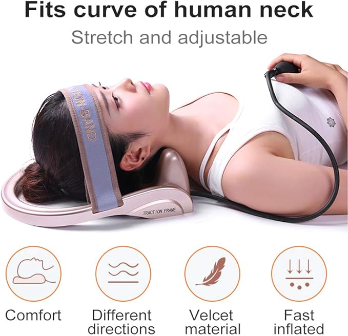 WOOLALA Cervical Neck Traction Device, Chronic Neck Pain Relief Muscle Relax Pillow with Band Neck Curve Correct Home Neck Stretcher