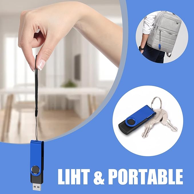 EASTBULL 16GB USB Flash Drive Bulk Thumb Drives 20 Pack with Lanyards USB 2.0 Memory Sticks Zip Drive Pen Drive for Storage and Backup Blue 20PCS 16GB