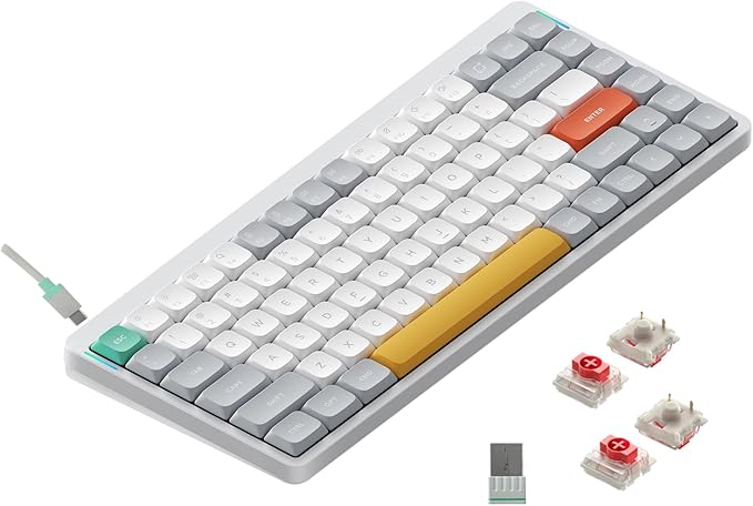 nuphy Air75 V2 Portable 75% Mechanical Keyboard,Wireless Keyboard,Supports Bluetooth/2.4G/USB-C RGB Gaming Keyboards,Compatible with Windows/Mac OS/Linux Systems White-Gateron Red Switch