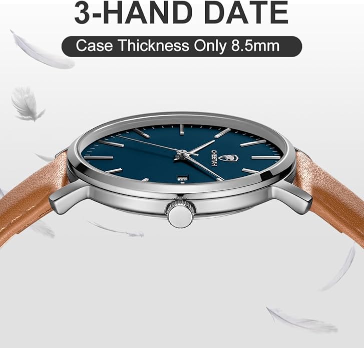 CHEETAH Minimalist Waterproof Quartz Watches for Men with Leather Strap, Auto Date