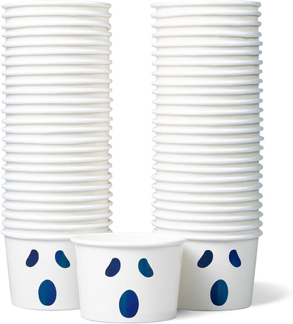 Paper Ice Cream Cups, 50-Count 9-Oz Disposable Dessert Bowls for Hot or Cold Food, 9-Ounce Halloween Party Supplies Treat Cups, Ghost Face