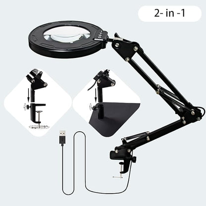 12X Magnifying Glass with Light and Stand, Magnifier with Light Hands Free, 2-in-1 & 5 Color Modes LED Lighted, Magnifying Reading Lamp for Craft Hobby Reading Painting Sewing Close Work
