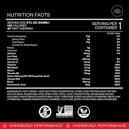 Cheribundi Tart Cherry Juice Protein | Tart Cherry Juice with Whey Protein | Athletes Recovery Drink | Promotes Restorative Sleep, Muscle Recovery & Boosts Athletic Performance | 8 floz (12 Pack)