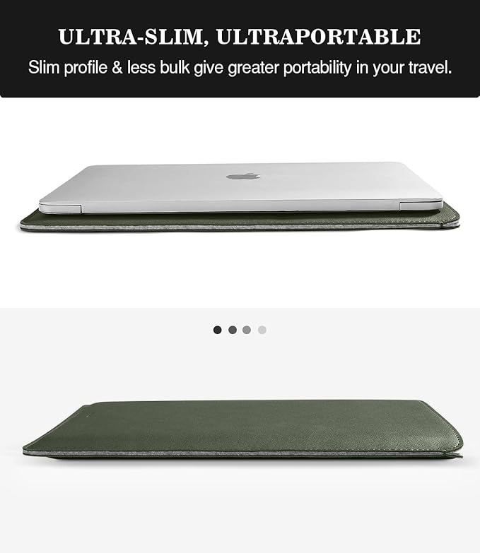 Moko Laptop Sleeve Compatible with New MacBook Pro 14 Inch M3/M2/M1 2023/2022/2021, Slim Stylish Laptop Bag Made of PU Leather, Fliz Sleeve Case, Carry Bag for 14 Inch MacBook, Midnight Green