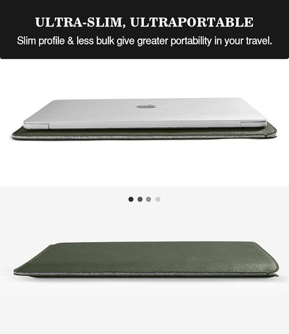 Moko Laptop Sleeve Compatible with New MacBook Pro 14 Inch M3/M2/M1 2023/2022/2021, Slim Stylish Laptop Bag Made of PU Leather, Fliz Sleeve Case, Carry Bag for 14 Inch MacBook, Midnight Green