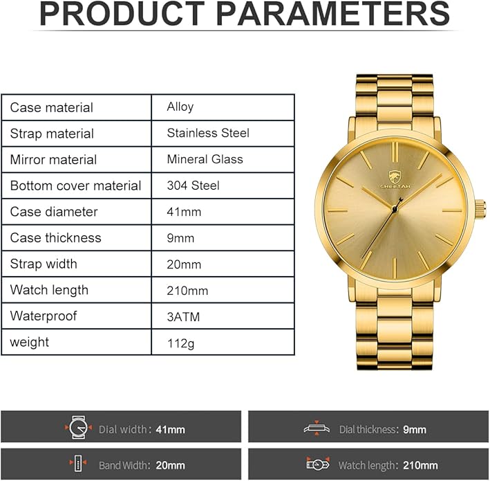 GOLDEN HOUR Men's Watches Slim Minimalist Runway Plated Stainless Steel Quartz Analog Watch