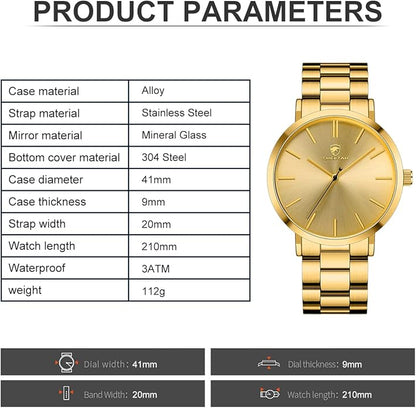 GOLDEN HOUR Men's Watches Slim Minimalist Runway Plated Stainless Steel Quartz Analog Watch