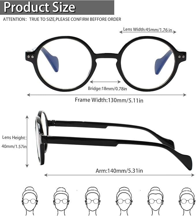Kerecsen 6 Pack Vintage Round Reading Glasses for Women & Men Blue Light Blocking, Spring Hinge Design, Reading & Office Use