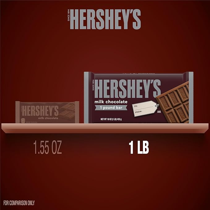 HERSHEY'S Milk Chocolate Candy Gift Bar, 1 lb (Pack of 2)
