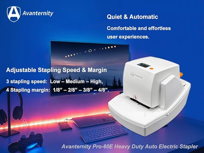 Avanternity's Pro-60E Heavy Duty Auto Electric Stapler (Value Kit + Extra 2 Staple Cartridge Packs) - Secured 60 Sheet Capacity, Includes 50,000 Staples