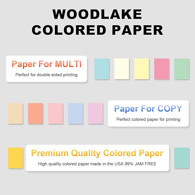 Woodlake Green Copy Paper, Colored Printer Paper, 8.5 x 11”, 20 LB / 75 GSM Computer Paper, 200 Sheets, Multi-Purpose Pastel Paper, Made in USA