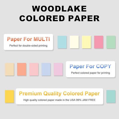 Woodlake Green Copy Paper, Colored Printer Paper, 8.5 x 11”, 20 LB / 75 GSM Computer Paper, 200 Sheets, Multi-Purpose Pastel Paper, Made in USA