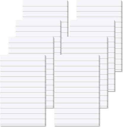 Pack of 400 Sticky Notes White Self-Adhesive Notes 76 x 127 mm, Sticky Notes Large Lined Sticky Note for Marking Pages for Office, Study, Home - 8 Pack/400 Sheets