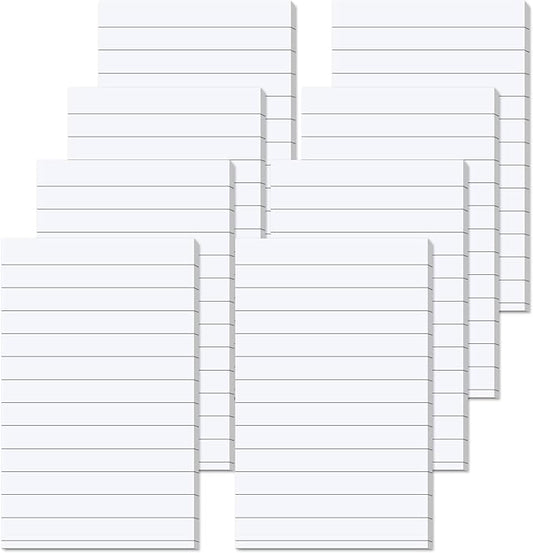 Pack of 400 Sticky Notes White Self-Adhesive Notes 76 x 127 mm, Sticky Notes Large Lined Sticky Note for Marking Pages for Office, Study, Home - 8 Pack/400 Sheets