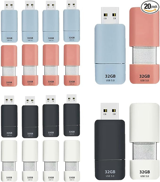 GIGASTONE 32GB Flash Drive (20 Pack) Z60NB USB 3.2 Gen 1, Ultra Fast, Retractable Capless Slider Design, Data Storage, Backup for PC/Mac/TV/Car Audio, USB 2.0/3.0/3.1 Compatible (Random Color)