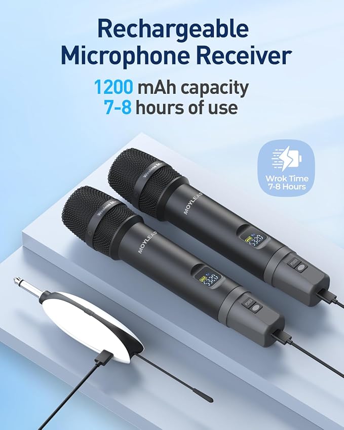 Wireless Microphone, UHF Metal Rechargeable Wireless Microphone, Rechargeable Receiver, 1/4 "Output with 1/8" Output, Suitable for Karaoke Singing, Speeches, Churches,Meetings, Weddings, 240 Ft.