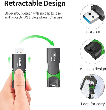 KEXIN 32GB Flash Drive 5 Pack 3.0 Thumb Drive USB Flash Drive USB 3.0 Memory Stick 32G Thumb Drives Jump Drive Data Storage (32GB, 5 Mixed Colors)