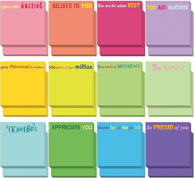 Yinder 24 Pcs Inspirational Sticky Notes Christmas Stocking Stuffers Motivational Sticky Notes Pad Employee Appreciation Gift Bulk for Teacher Nurse Coworker Office 3 x 3'' (Thank You,Classic Color)
