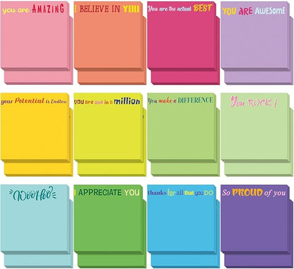Yinder 24 Pcs Inspirational Sticky Notes Christmas Stocking Stuffers Motivational Sticky Notes Pad Employee Appreciation Gift Bulk for Teacher Nurse Coworker Office 3 x 3'' (Thank You,Classic Color)