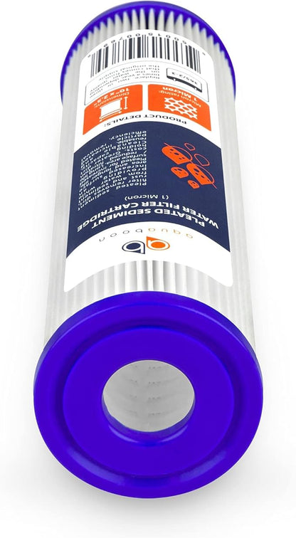 Aquaboon 1 Micron Pleated Water Filter 10 x 2.5 - Whole House Sediment Filter Replacement Cartridge Compatible with WFPFC3002, WHKF-WHPL, 50-Pack