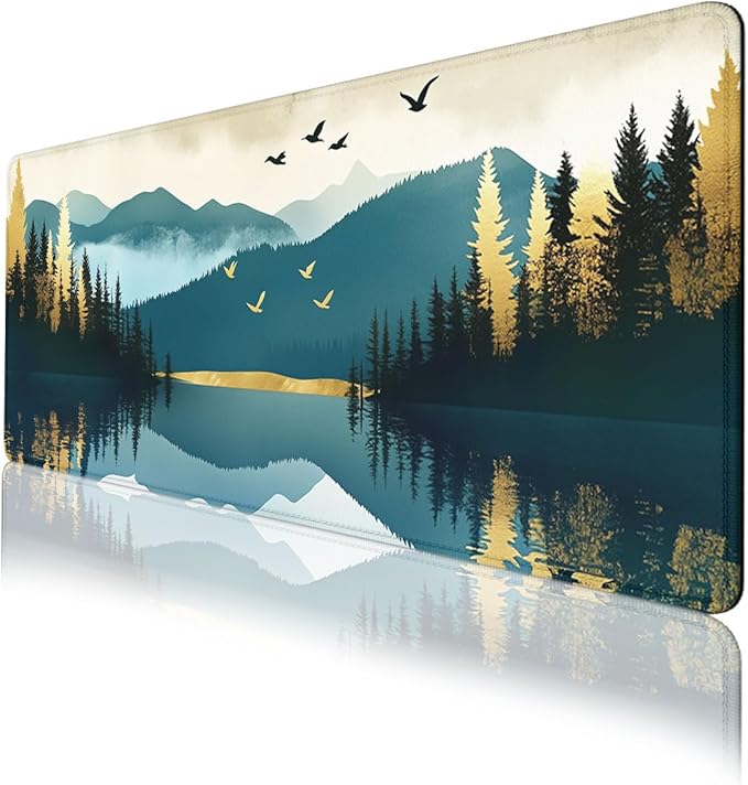 Mountain Forest Desk Pad Mouse Pad Abstract Nature Lake Scenic Mousepad XL Large Gaming Mouse Pad Laptop Keyboard Mat Desk Pad 31.5"x11.8"