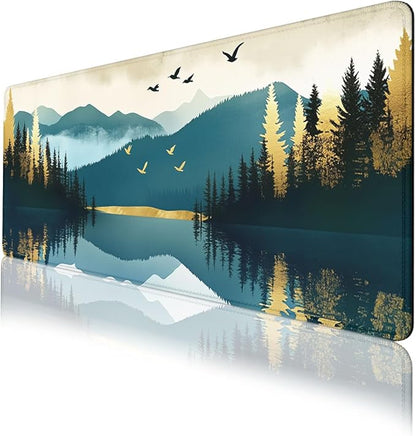 Mountain Forest Desk Pad Mouse Pad Abstract Nature Lake Scenic Mousepad XL Large Gaming Mouse Pad Laptop Keyboard Mat Desk Pad 31.5"x11.8"