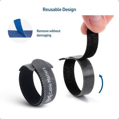 Cable Matters 100-Pack Hook-and-Loop Reusable Cable Ties, Sizes 4", 6", 8" with 42 lbs Tensile Strength - Multi-Color Cable Straps, Cord Organizers, Cord Management Ties