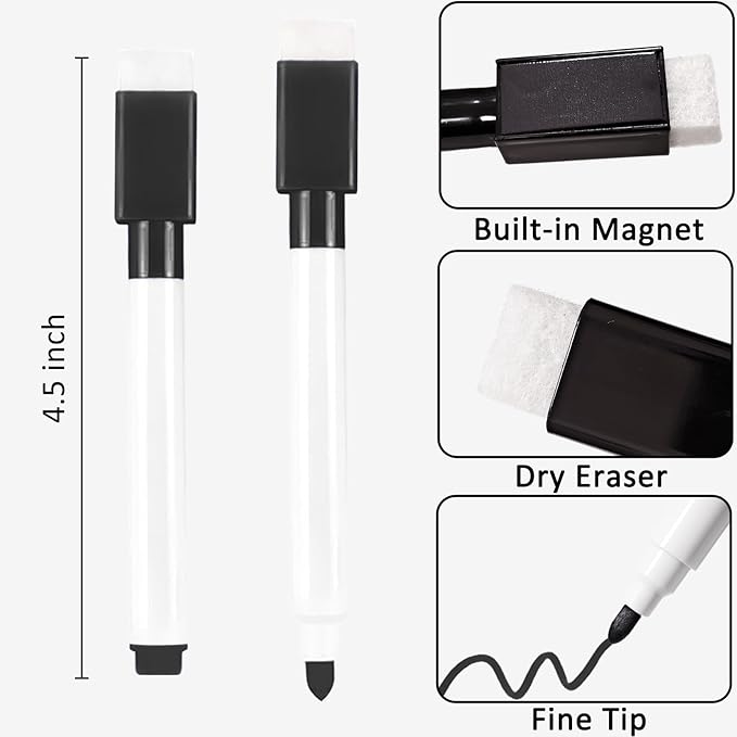 Beieverluck 200 Pieces Magnetic Dry Erase Markers with Eraser Cap Whiteboard Erase Markers Bulk Dry Erase Pens for Kids Teachers Office School Supplies,8Colors