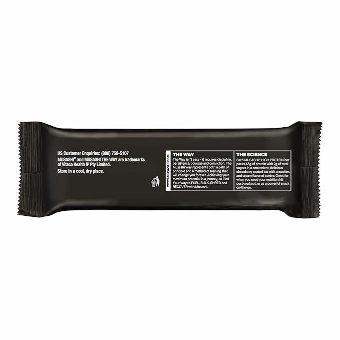 MUSASHI High Protein Bar, 46g Protein, 4g Total Sugars, Rocky Road, Post Workout and Protein Snack On The Go, 12 Pack of 3.2oz (90g) Bars