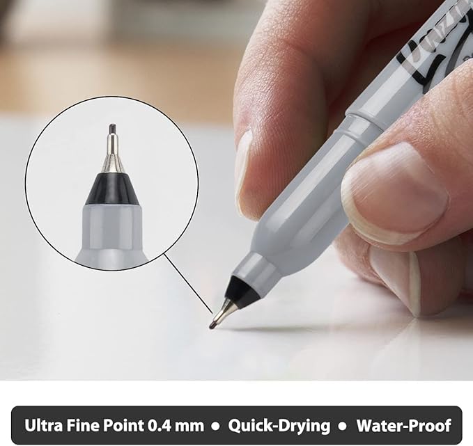 Permanent Markers Bulk, Ultra Fine Point, 60 Pack Black 0.4 mm Permanent Marker set, Felt Tip Pens Works on Plastic, Wood, Stone, Metal and Glass for Doodling, Marking