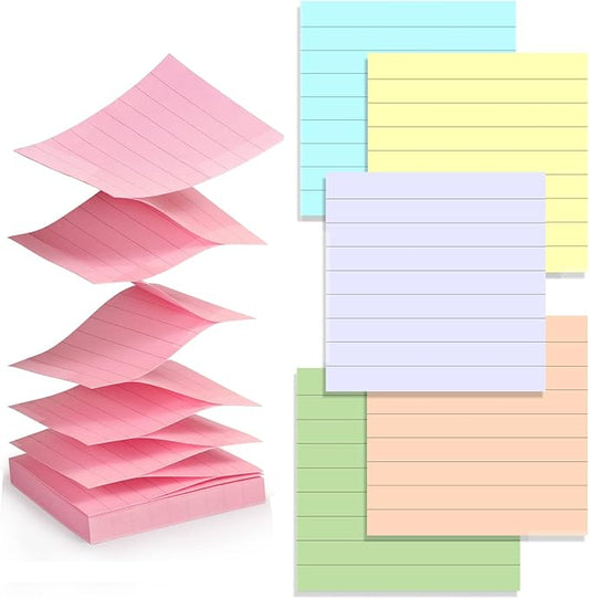ZYTIN Pop Up Sticky Notes Lined 3x3 inch, Easy to Post Sticky Notes with Lines, 600 Sheet, Pink Purple Blue Yellow Green Orange Color, Office Accessories
