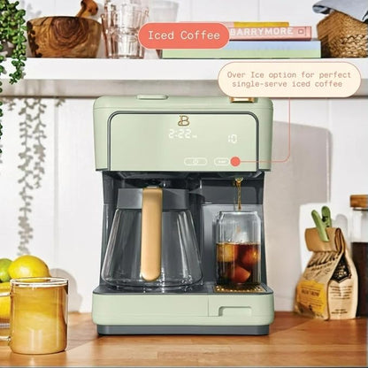 Beautiful Multi-Brew Coffee Maker – 12-Cup Carafe & Single-Serve Pod or Grounds, Iced Coffee Mode, Programmable Touch Display, Includes Filters (Sage Green)