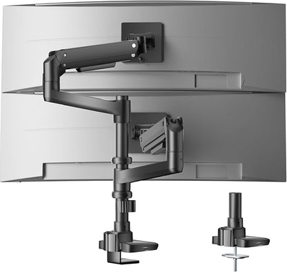 WALI Vertical Dual Monitor Stand for 17''-49'' Curved Screens, Ultrawide Dual Monitor Arms up to 44lbs, Stacked Monitor Mount for 2 Monitors, Heavy Duty Adjustable Gas Spring Arm (GSDM002N-P), Black