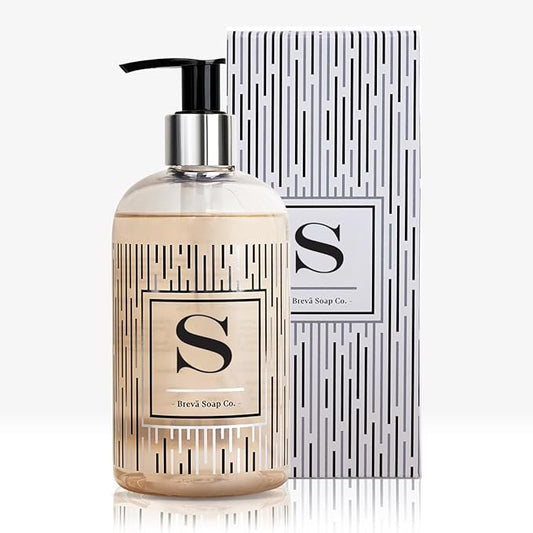 Brevä Soap Co. Monogrammed Luxury Liquid Hand Soap | Choose from Letters A to Z | Citrus Bloom Scent | Personalized Liquid Hand Wash for Bathroom & Kitchen |12 oz - Letter S