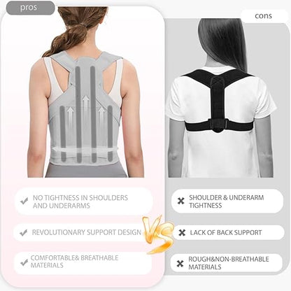 Posture Corrector for Women & Men – Full Back Support Adjustable Back Brace, Shoulder Straightener for Spine Alignment, Upper Back & Back Pain Relief(Grey, Medium)