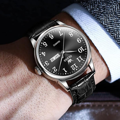 OLEVS Mens Watches Vintage Leather Band Dress Classic Easy Reader Arabic Numerals Analog Quartz Waterproof Date and Day Blue/Black/White Large Face Men's Wrist Watches