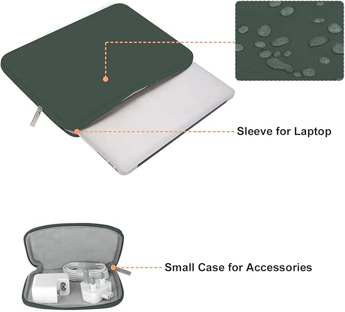 MOSISO Laptop Case 16 inch, 15-15.6 inch Laptop Sleeve Bag Compatible with MacBook Pro 16 inch, HP, Acer, Dell, Lenovo, ASUS Notebook, Neoprene Computer Sleeve Bag with Small Case, Midnight Green