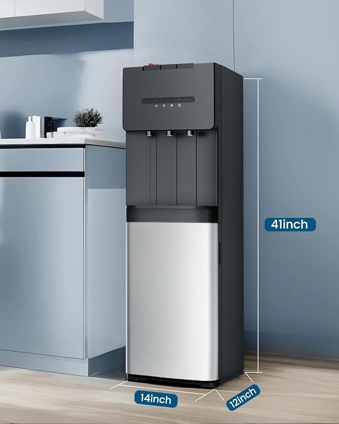 Bottom Loading Water Cooler Dispenser for 5 Gallon Bottles - 3 Temperatures with Hot, Cold & Room Spouts, Water Dispenser with Child Safety Lock for Home, Office, Kitchen