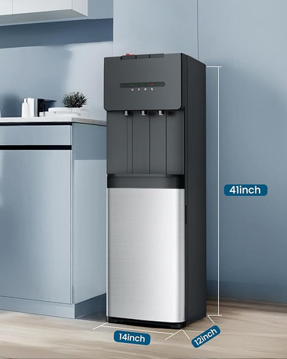 Bottom Loading Water Cooler Dispenser for 5 Gallon Bottles - 3 Temperatures with Hot, Cold & Room Spouts, Water Dispenser with Child Safety Lock for Home, Office, Kitchen