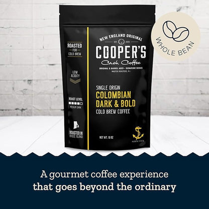 Colombian Dark Roast, Single Origin, Gourmet Organic Cold Brew Coffee Beans, Smooth Taste of Cocoa with Light Fruited Flavors, Whole Bean, 1 lb Coffee Bag