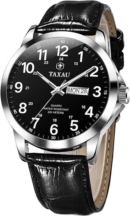 Watches for Men Leather Large Arabic Numerals Mens Watches Waterproof Band with Date Quartz Men's Wrist Watch