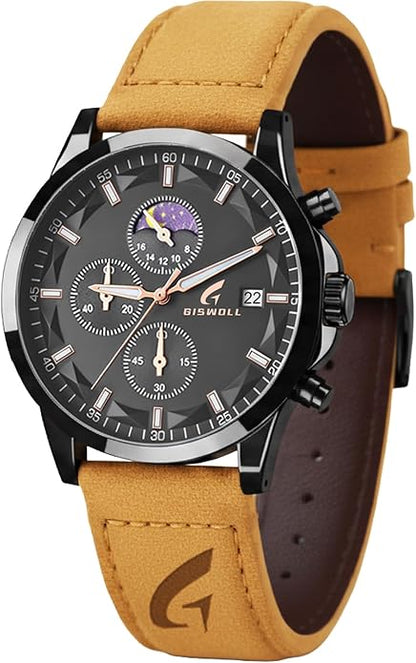Distinctive Mens Analog Chronograph Watches with Auto Date & Multi Subdials, Fashion Casual Sport Quartz Wrist Watches with Luminous, 3ATM Waterproof, Valentines Day Gifts for Him, Boyfriend, Husband, Dad