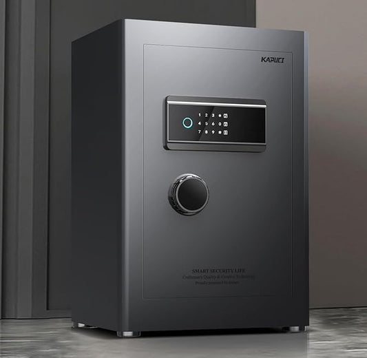 KAPUCI Touchscreen Biometric Fingerprint Safe Box,Full Soft Package Interior with Private Inner Door Digital Heavy Personal Private Cabinet Home Safes,Suitable for Home, Office, Bedroom(Grey)