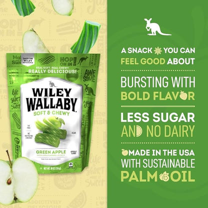 Wiley Wallaby Licorice 10 Ounce Classic Gourmet Soft & Chewy Australian Green Apple Licorice Candy Twists, 1 Pack